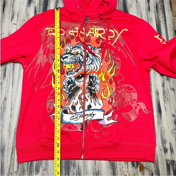 Ed Hardy Vibrant Red Full Zip Hoodie NWT - Picture 5 of 7